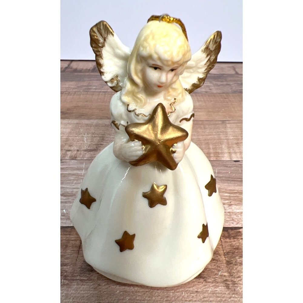 Vintage Ceramic Angel Figurine Holding Star With Gold Accents & Star Details